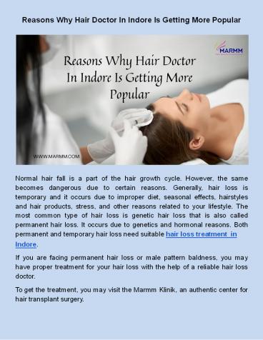 ​Reasons Why Hair Doctor In Indore Is Getting More Popular