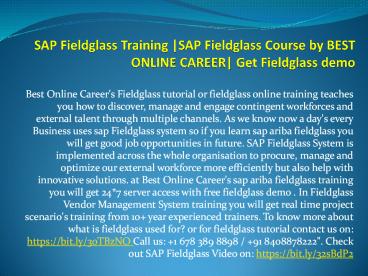 SAP Fieldglass Overview | SAP Ariba Fieldglass demo | Fieldglass Training by Best online Career
