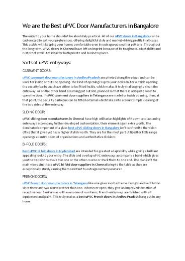 We are the Best uPVC Door Manufacturers in Bangalore