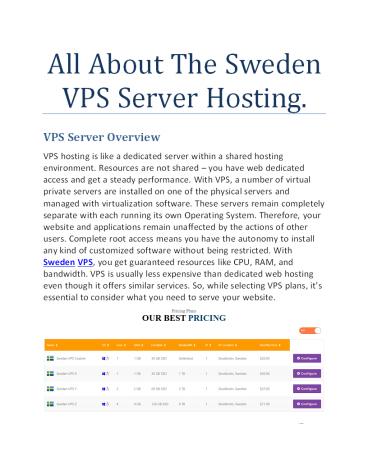 Sweden VPS Server Hosting Services Plan