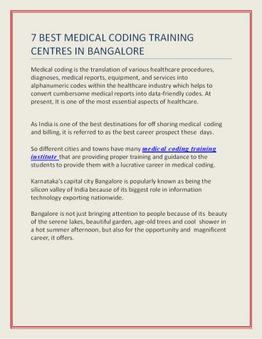7 Best Medical Coding Training Centres in Bangalore