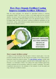 How Organic Fertilizer Coating Improve Granular Fertilizer Efficiency
