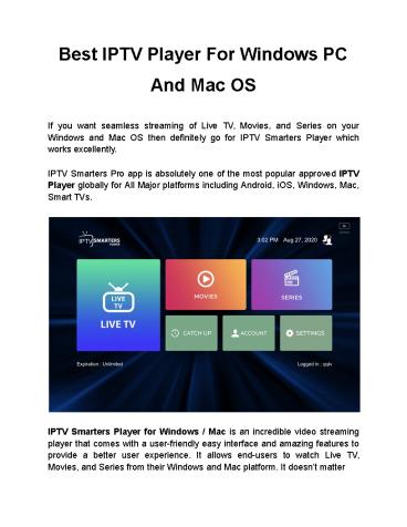 Best IPTV Player For Windows PC And Mac OS