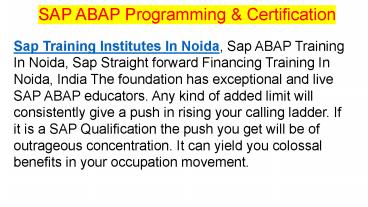 SAP ABAP Training Institutes in Noida