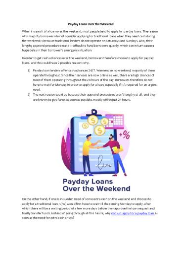 Instant Payday Loans Deposited On Weekends