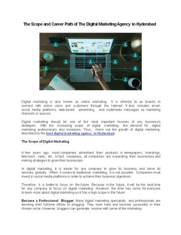 The Scope and Career Path of The Digital Marketing Agency in Hyderabad