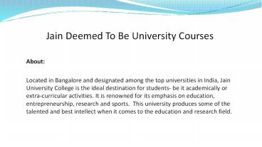 Jain Deemed To Be University Courses | Jain Deemed To Be University