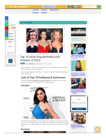 Top 10 Most Popular Hollywood Actress of 2022 (1)