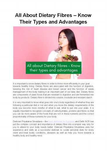 All About Dietary Fibres – Know Their Types and Advantages