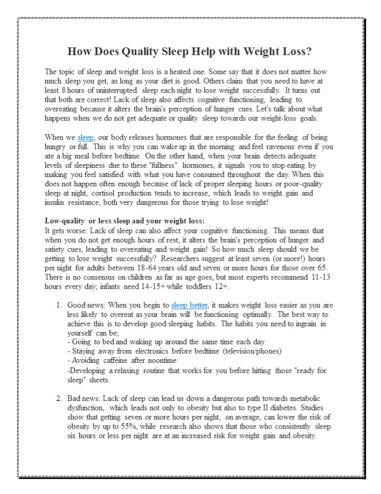 How Does Quality Sleep Help with Weight Loss?