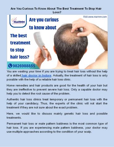 ​Are You Curious To Know About The Best Treatment To Stop Hair Loss?