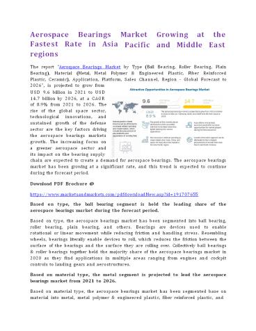 Aerospace Bearings Market Growing at the Fastest Rate in Asia Pacific and Middle East regions