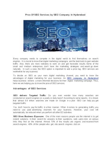 Pros Of SEO Services by SEO Company In Hyderabad