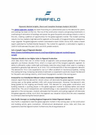 Pigments Market Insights, Trends, Size and Growth Analysis 2021-2025