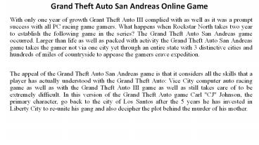Grand Theft Auto San Andreas Online Game presentation | free to download