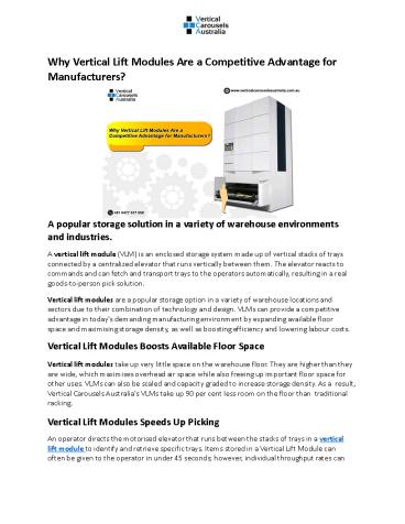 Why Vertical Lift Modules Are a Competitive Advantage for Manufacturers?