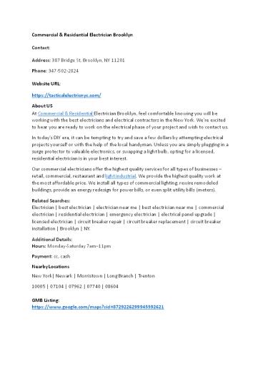 Commercial & Residential Electrician Brooklyn