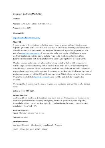 Emergency Electrician Manhattan