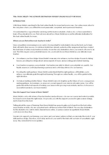 MUSIC MELETI- THE ULTIMATE DESTINATION FOR BEST ONLINE FACULTY FOR MUSIC