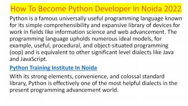 How To Become Python Developer In Noida 2022