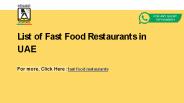 List of Fast Food Restaurants in UAE