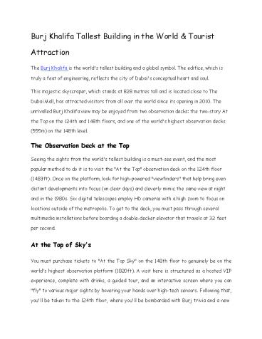 Visit Burj Khalifa Tallest Building in the world