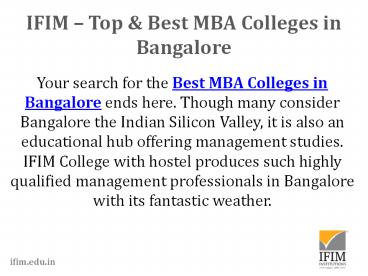 IFIM – Top & Best MBA Colleges in Bangalore