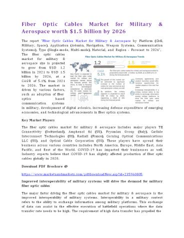 Fiber Optic Cables Market for Military & Aerospace worth $1.5 billion by 2026