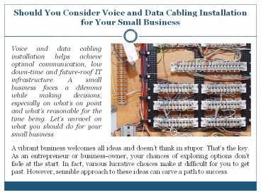 Should You Consider Voice and Data Cabling Installation for Your Small ...