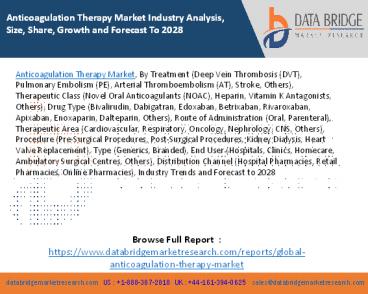 Anticoagulation Therapy Market Industry Analysis, Size, Share, Growth and Forecast To 2028