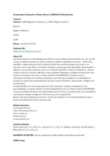 Fisioterapia Osteopatía y Pilates Murcia | DENUEVO Siéntete bien