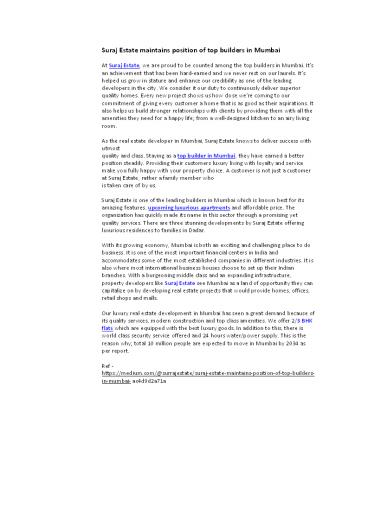 Suraj Estate maintains position of top builders in Mumbai