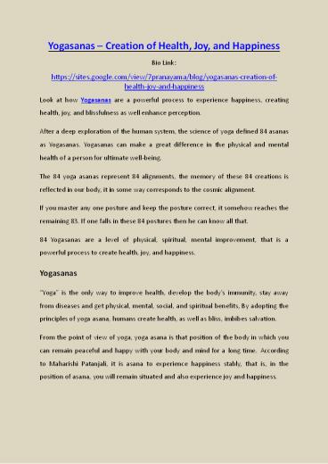 Yoga Asanas to Creating Health, Joy, and Happiness