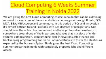 Cloud Computing 6 Weeks Summer Training In Noida