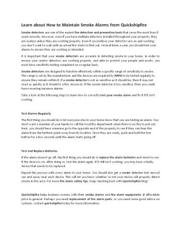 Learn about How to Maintain Smoke Alarms from Quickshipfire