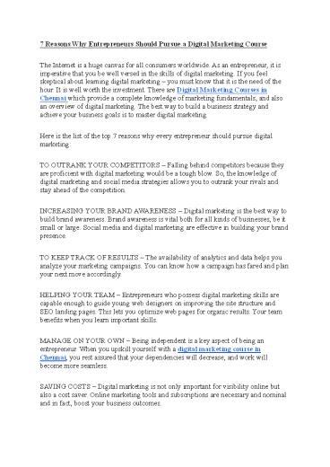 7 Reasons Why Entrepreneurs Should Pursue a Digital Marketing Course