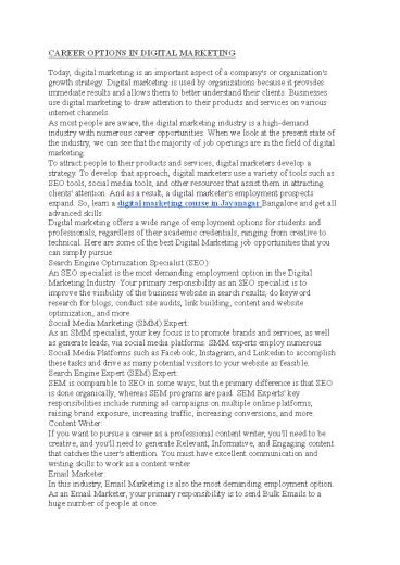 Career Options in Digital Marketing