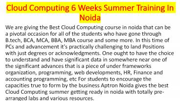 Cloud Computing 6 Weeks Summer Training In Noida 2022