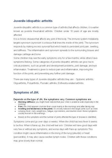 Juvenile Idiopathic Arthritis Signs and Symptoms