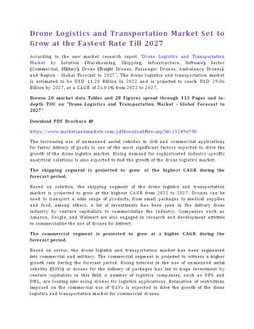 Drone Logistics and Transportation Market Set to Grow at the Fastest Rate Till 2027