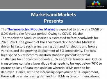 Thermoelectric Modules Market estimated to be worth USD 872 Million by 2026