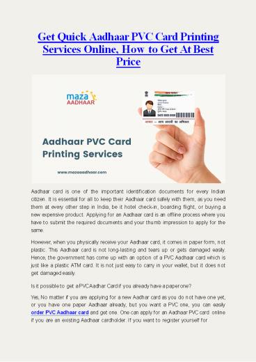 Aadhaar PVC Card Printing Services Online At Best Price