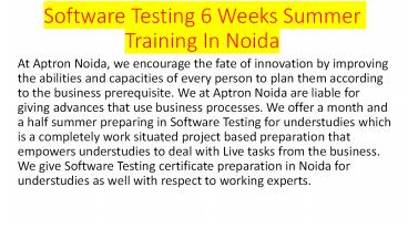 PPT – Software Testing 6 Weeks Summer Training In Noida 2022 PowerPoint ...