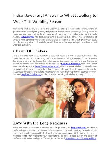 Indian Jewellery! Answer to What Jewellery to Wear This Wedding Season