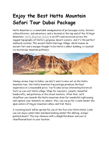Explore hatta mountain tour Dubai at best price
