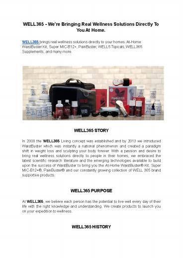 WELL365 - We’re Bringing Real Wellness Solutions Directly To You At Home