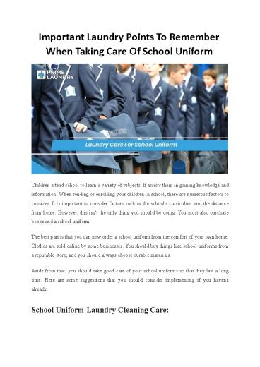 Important Laundry Points To Remember When Taking Care Of School Uniform - Prime Laundry
