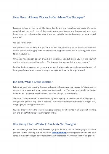 How Group Fitness Workouts Can Make You Stronger?