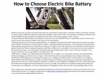 How to Choose Electric Bike Battery