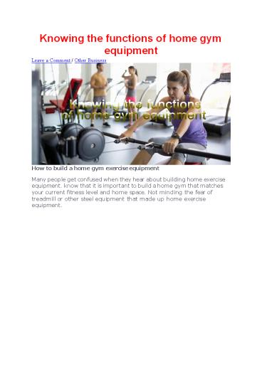 Knowing the Functions of Home Gym Equipment